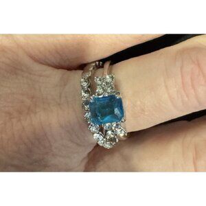 NEW Premier Designs Fashion Blue CZ 2 PC Stackable Ring Womens 18 US 8.5